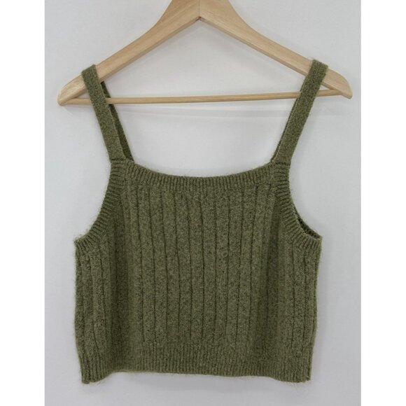 Wild Fable Ribbed Green Cropped Sweater Tank‎ Top Blouse Sz L  Boho Festival - Picture 2 of 7
